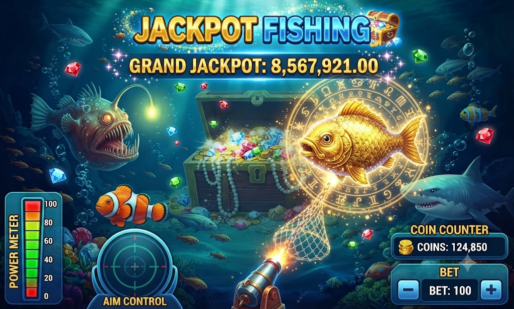 Golden fishing arcade game with cash payout at Acesuper